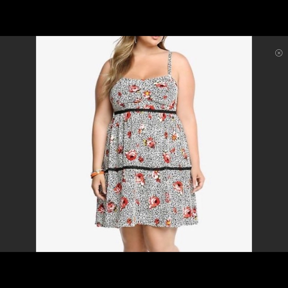 Torrid Challis Dress with Floral Leopard Print and Lace Trim Size 0 or XL